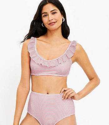 LOFT Beach Striped Ruffle Bikini Top