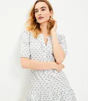 Clip Puff Sleeve Button Swing Dress