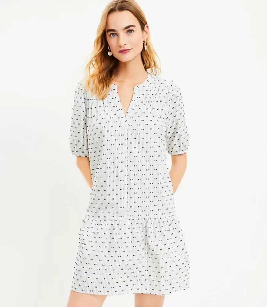 Clip Puff Sleeve Button Swing Dress