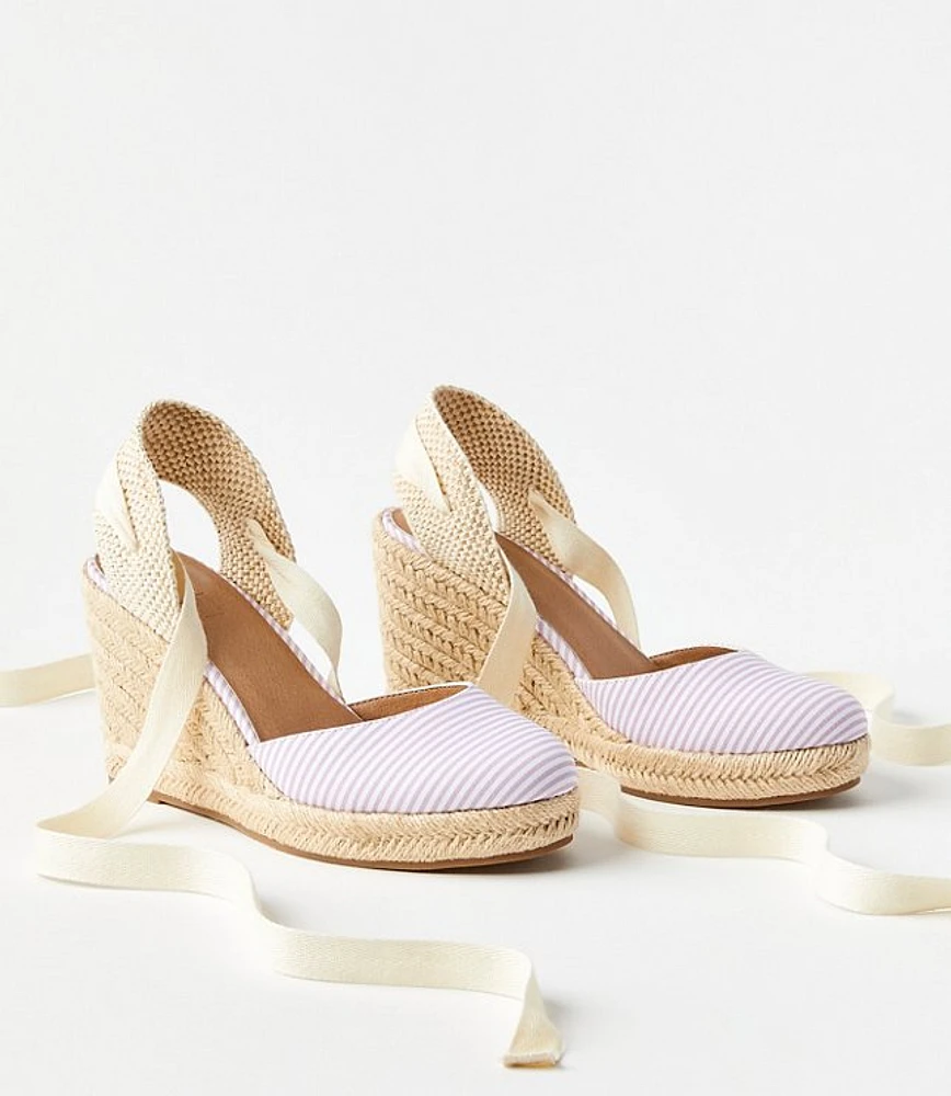 Seersucker Espadrille Wedges