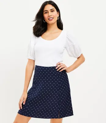 Dotted Button Trim Linen Blend Skirt