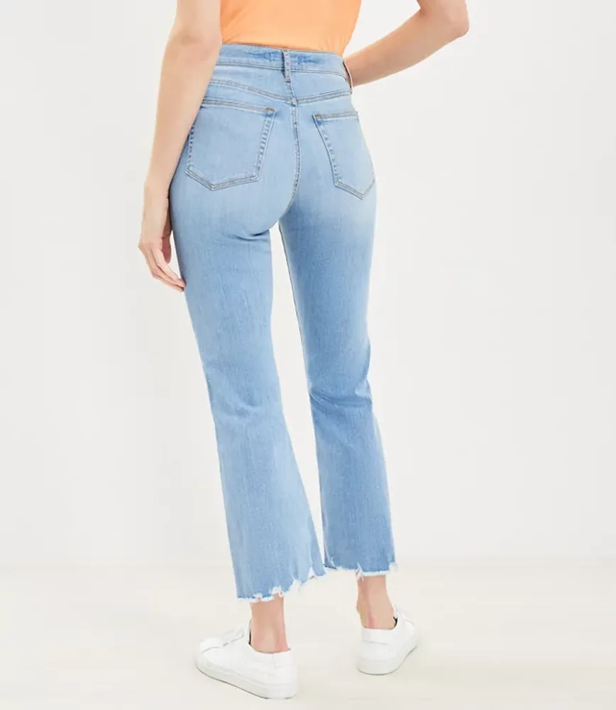 Chewed Hem High Rise Kick Crop Jeans Pure Light Indigo Wash