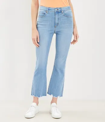 Chewed Hem High Rise Kick Crop Jeans Pure Light Indigo Wash