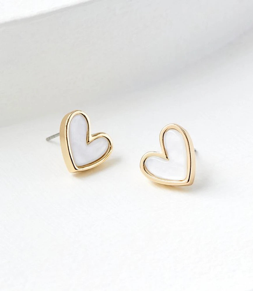 Mother of Pearl Heart Stud Earrings