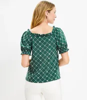 Eyelet Puff Sleeve Square Neck Top