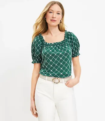 Eyelet Puff Sleeve Square Neck Top