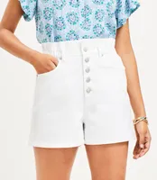 Button Front High Rise Paperbag Pull On Denim Shorts White