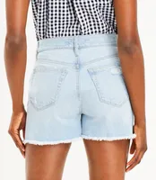 Fresh Cut High Rise Off Denim Shorts Classic Light Indigo Wash