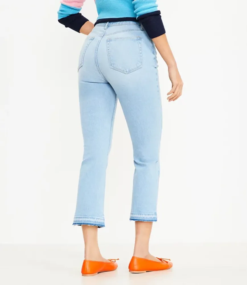 Curvy Let Down Hem High Rise Kick Crop Jeans Vivid Light Indigo Wash