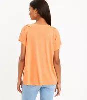 Cutout Yoke Flutter Sleeve Mixed Media Top