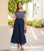 Clip Tiered Pull On Midi Skirt