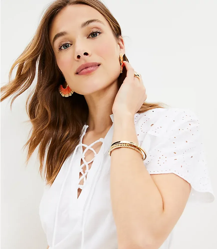 Eyelet Trim Lace Up Top