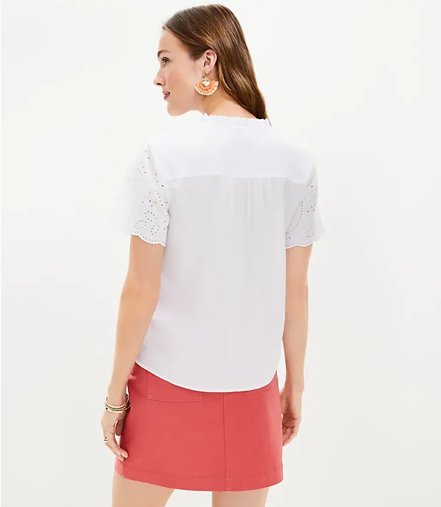 Eyelet Trim Lace Up Top