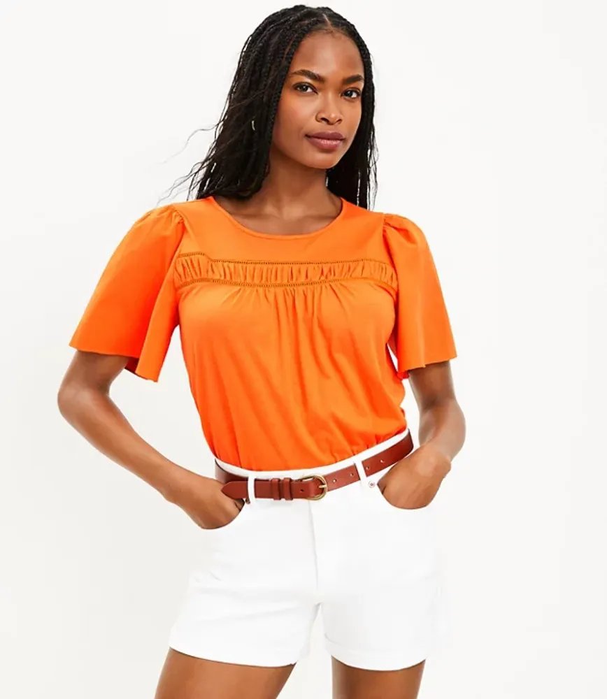 Cutout Flare Sleeve Mixed Media Top