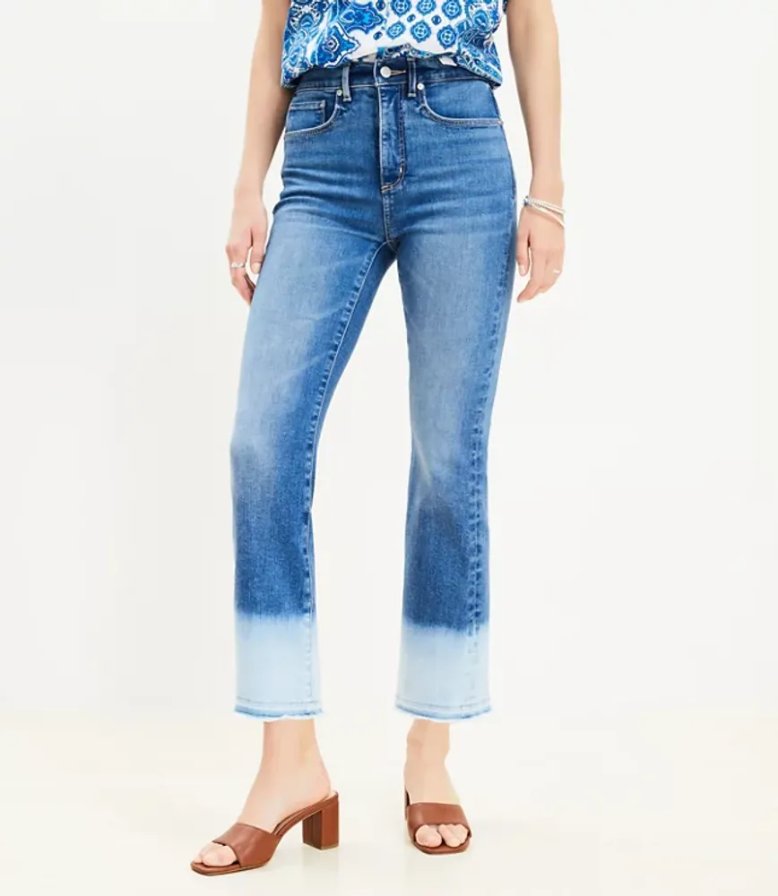 Let Down Hem High Rise Kick Crop Jeans Bleach Out Wash