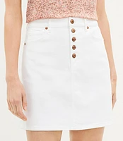 Petite Button Front Denim Skirt White Wash