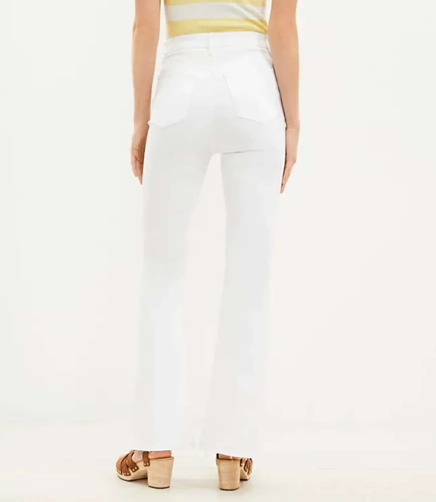 Petite Button Front Fresh Cut High Rise Slim Flare Jeans White