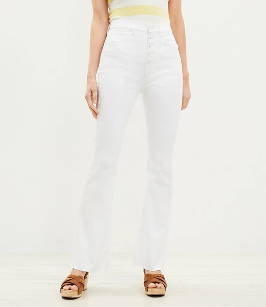 Petite Curvy Button Front Fresh Cut High Rise Slim Flare Jeans White