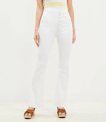 Petite Curvy Button Front Fresh Cut High Rise Slim Flare Jeans in White