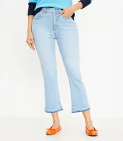 Petite Curvy Let Down Hem High Rise Kick Crop Jeans Vivid Light Indigo Wash