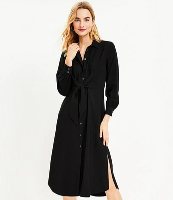 Petite Knot Front Midi Shirtdress