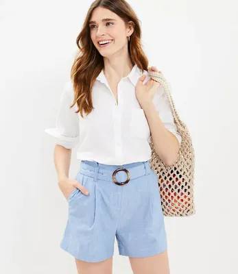Belted Shorts Chambray