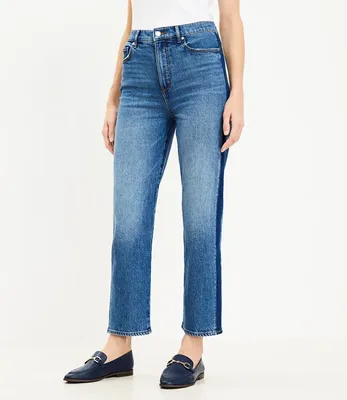 Curvy Side Stripe High Rise Straight Jeans Vintage Mid Indigo Wash