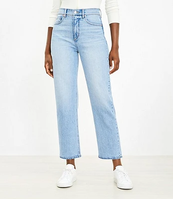 Tall Unpicked Hem High Rise 90s Straight Jeans in Vintage Light Indigo Wash