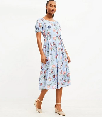 Petite Floral Tie Waist Tiered Midi Dress