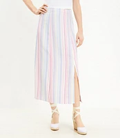 Petite Striped Side Slit Midi Skirt