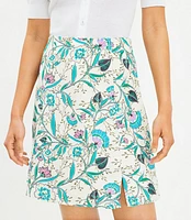 Petite Floral Side Slit Linen Blend Skirt