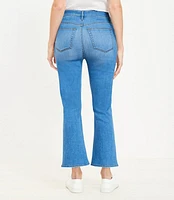 Curvy Button Front High Rise Kick Crop Jeans Bright Mid Indigo Wash