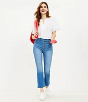 Tall Button Front High Rise Kick Crop Jeans Bright Mid Indigo Wash