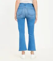 Petite Curvy Button Front High Rise Kick Crop Jeans Bright Mid Indigo Wash