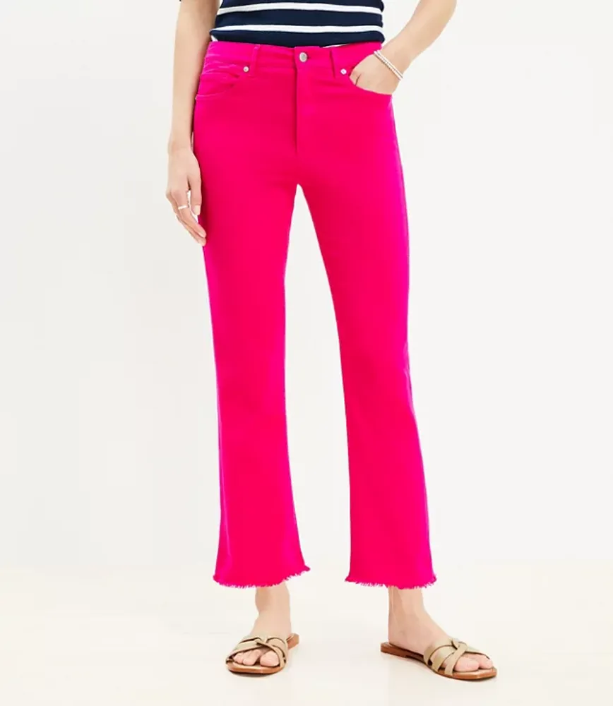 Frayed High Rise Kick Crop Jeans Radiant Fuchsia