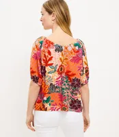 Patchwork Bloom Sweetheart Neck Blouse