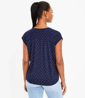 Dotted Split Neck Mixed Media Top