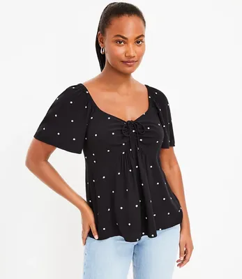 Dotted Tie Sweetheart Neck Top