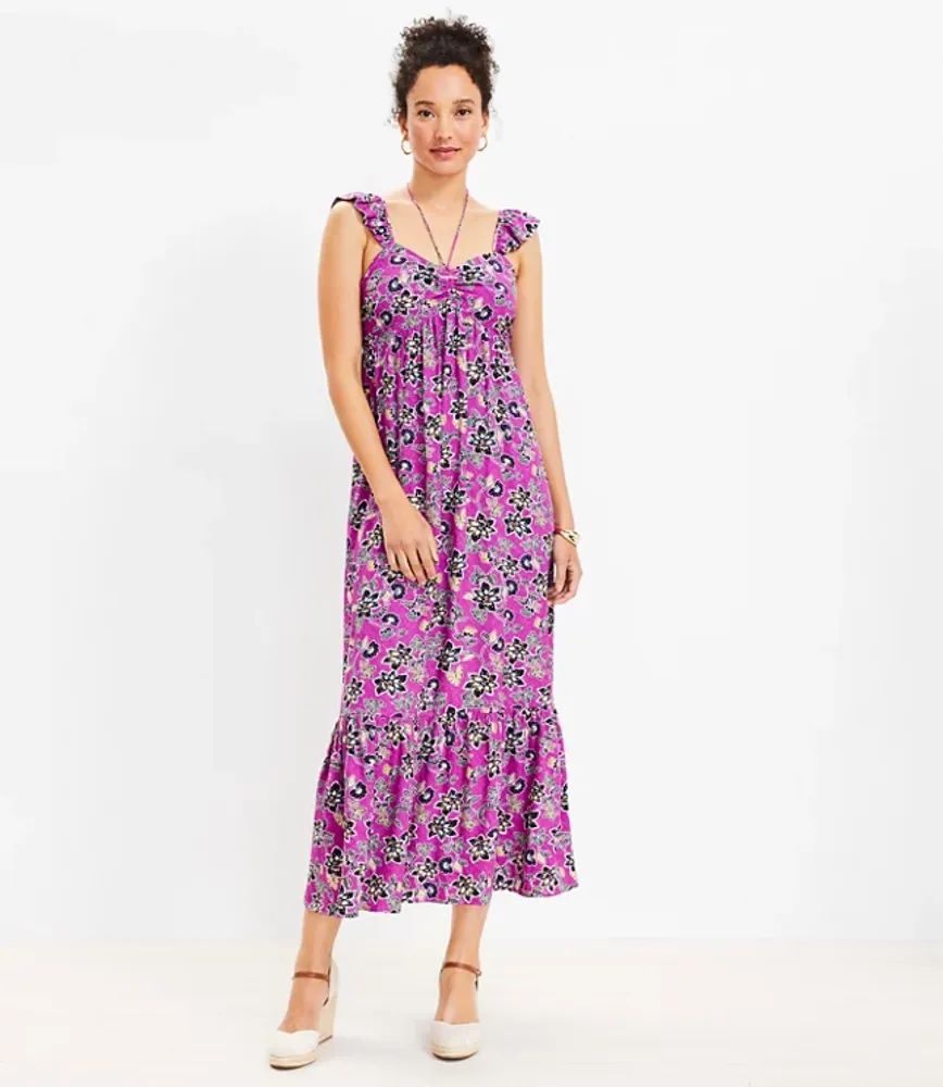 Hibiscus Ruffle Midi Halter Dress