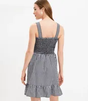 Gingham Smocked Strappy Flounce Dress