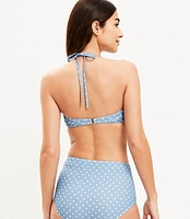 LOFT Beach Polka Dot Shirred Twist Bandeau Bikini Top