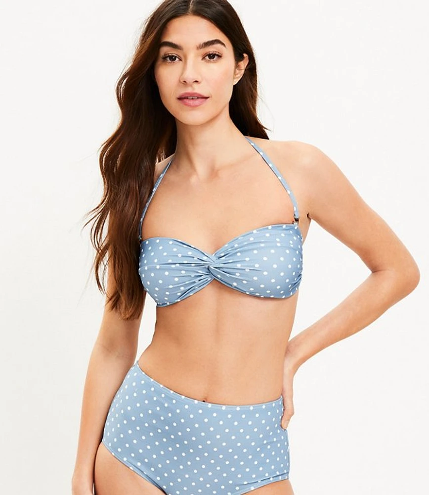 LOFT Beach Polka Dot Shirred Twist Bandeau Bikini Top