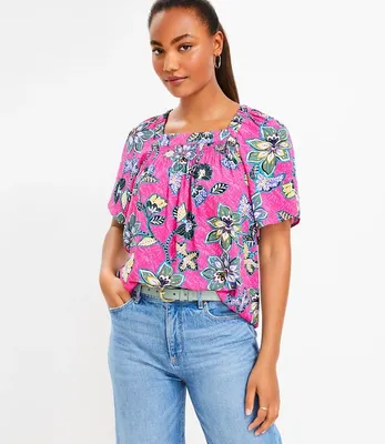 Hibiscus Flutter Sleeve Square Neck Top