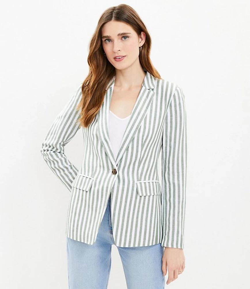 Petite Striped Linen Blend Modern Blazer