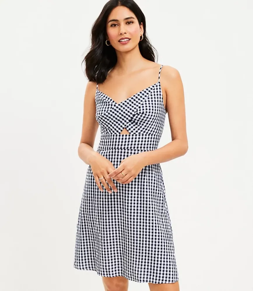 Petite Gingham Twist Cutout Cami Dress