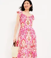 Petite Paisley Flutter Sleeve V-Neck Midi Dress