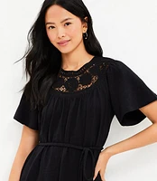 Tall Crochet Neck Flutter Sleeve Swing Dress