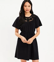 Tall Crochet Neck Flutter Sleeve Swing Dress