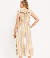 Petite Striped Ruffle Scoop Neck Midi Dress