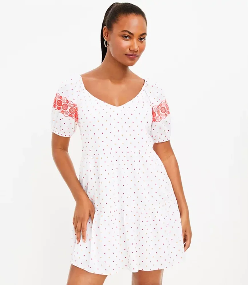 Petite Dot Embroidered Tiered Swing Dress